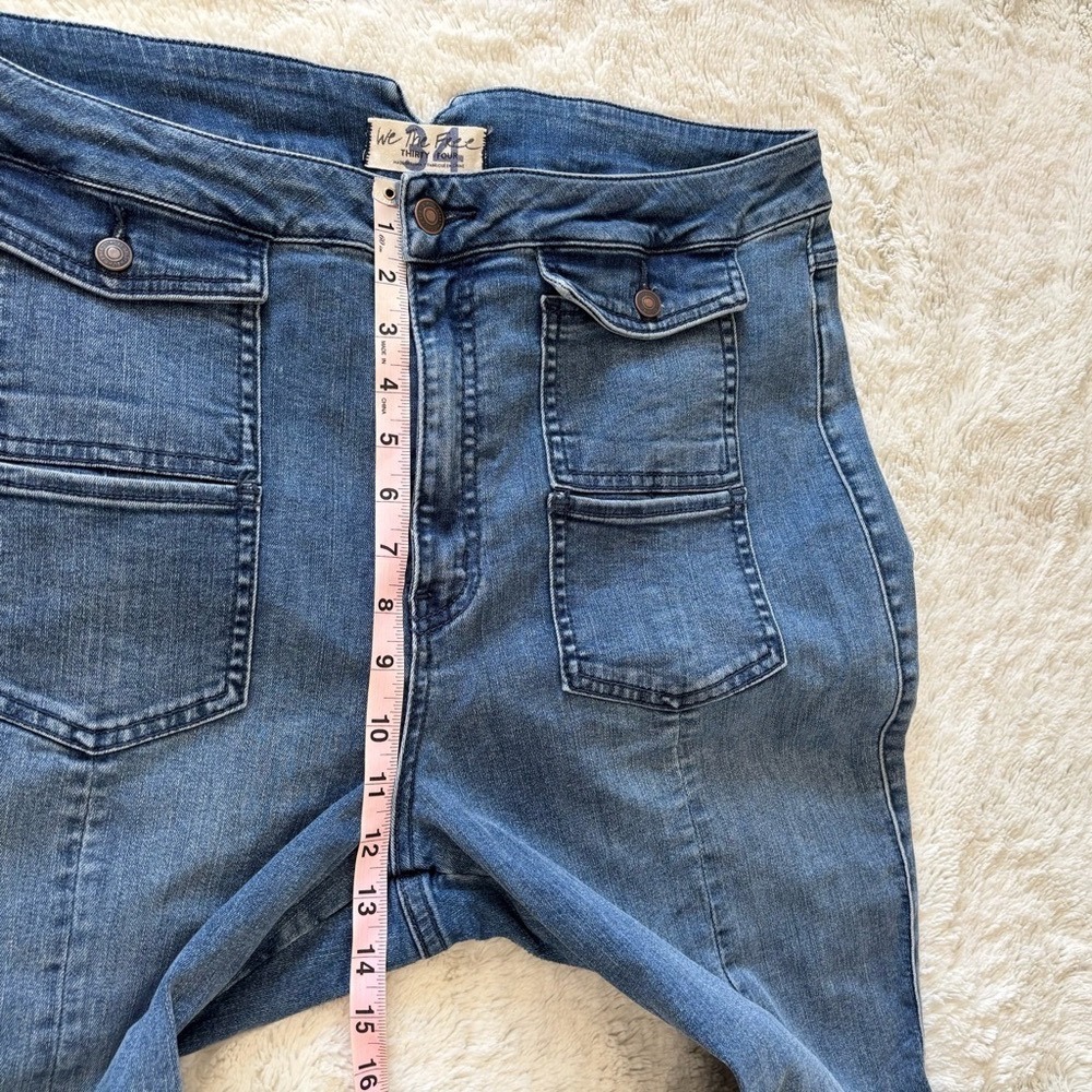Free People Vintage Wash Denim Wide Leg Flare Jeans - Blue - Picture 7 of 9
